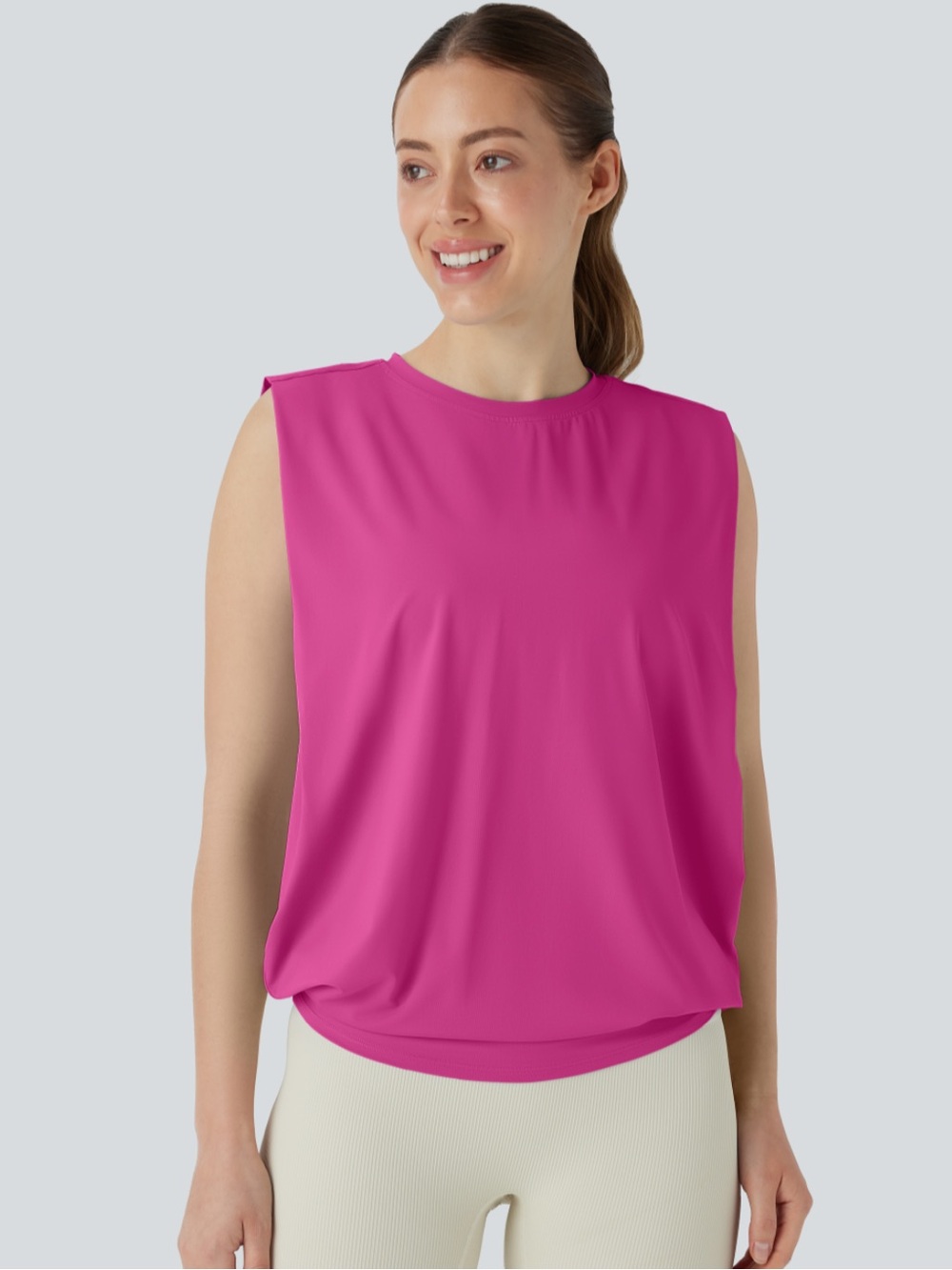 HALARA Round Neck Ruched Sleeveless Yoga Top UPF-50+ NWT